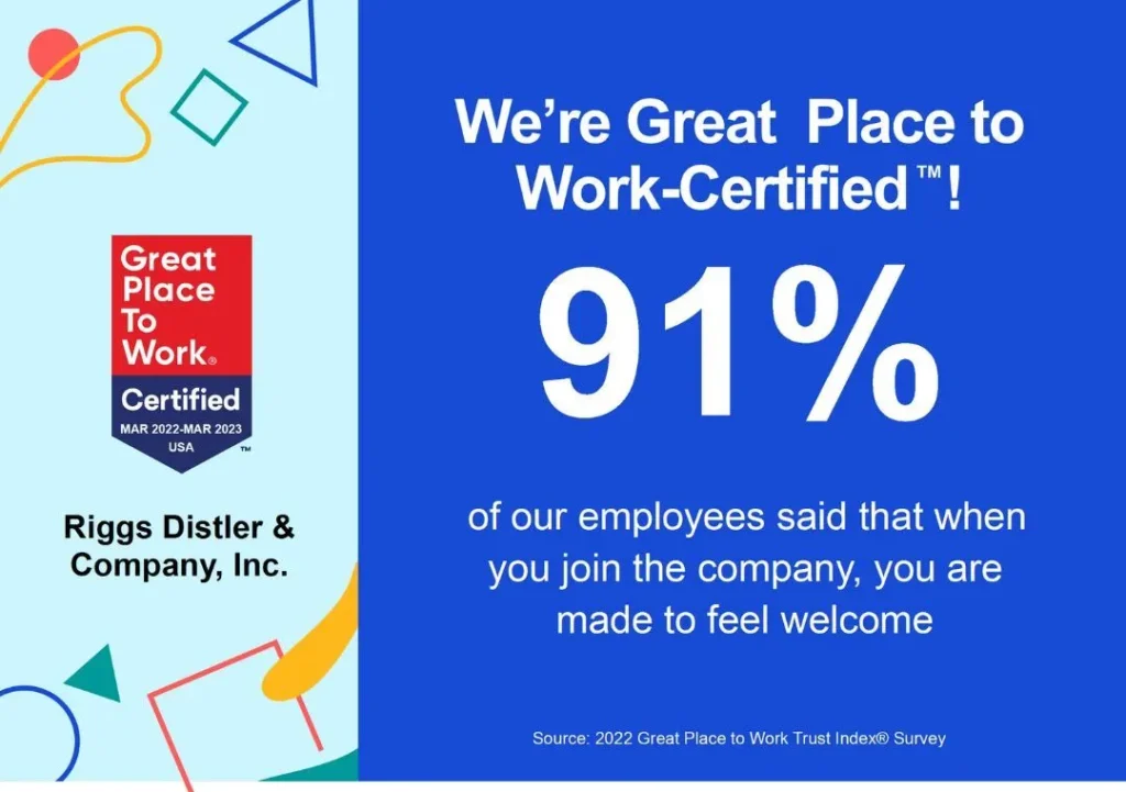 Great Places to Work graphic saying Rigs Distler is 91% great place to work-certified
