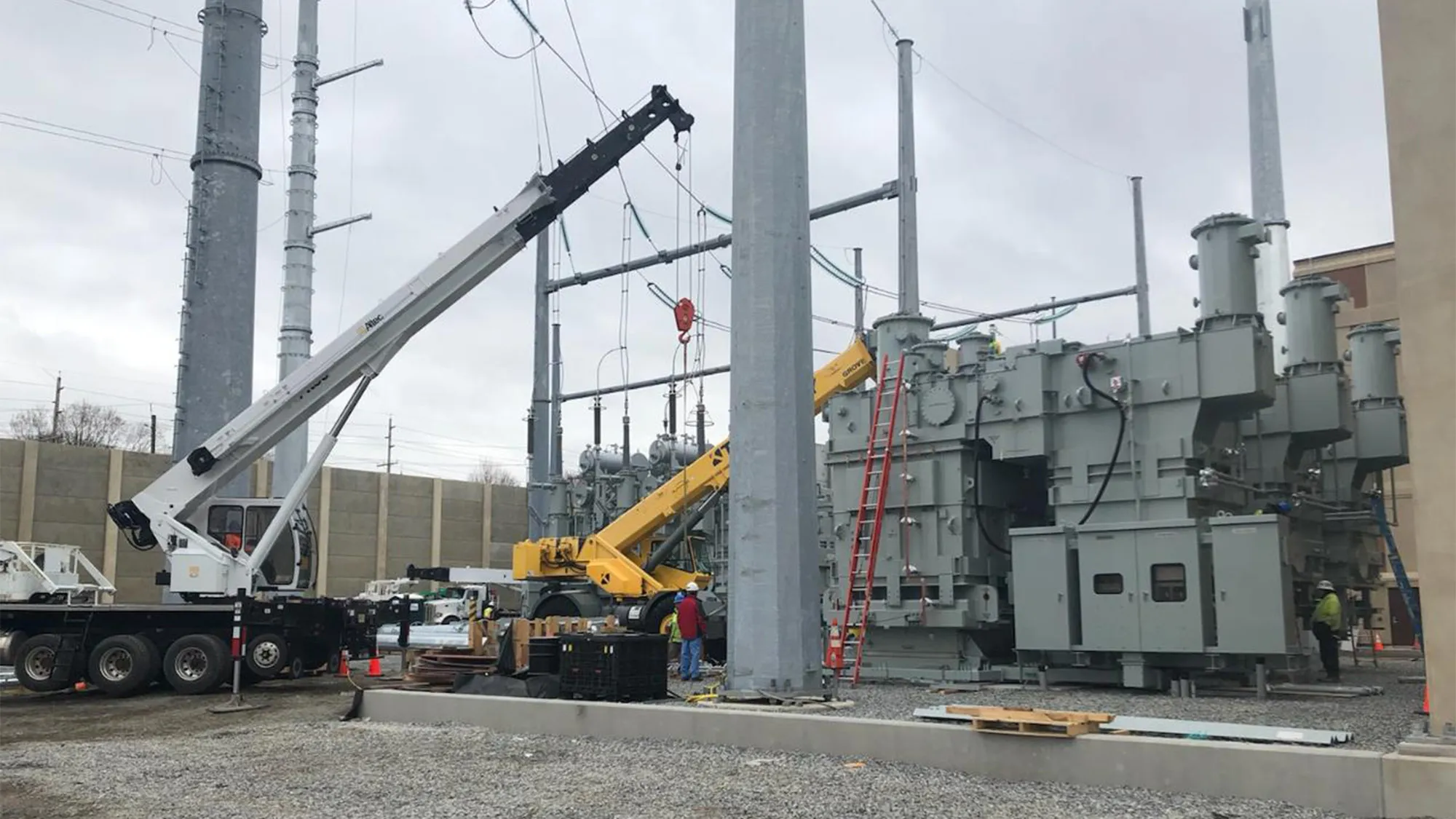 Crane truck working in substation